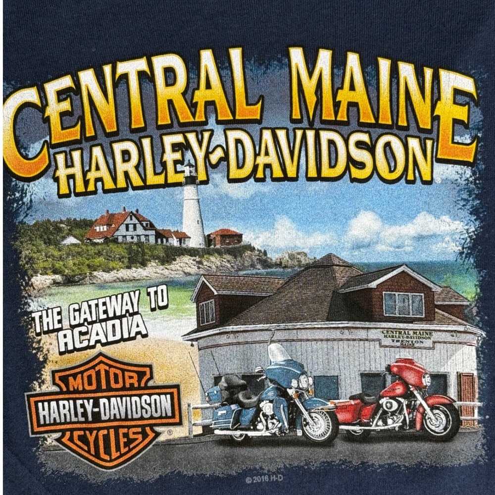 Harley Davidson Womens Long Sleeve Shirt Central Maine USA Made Blue Medium - Picture 3 of 6